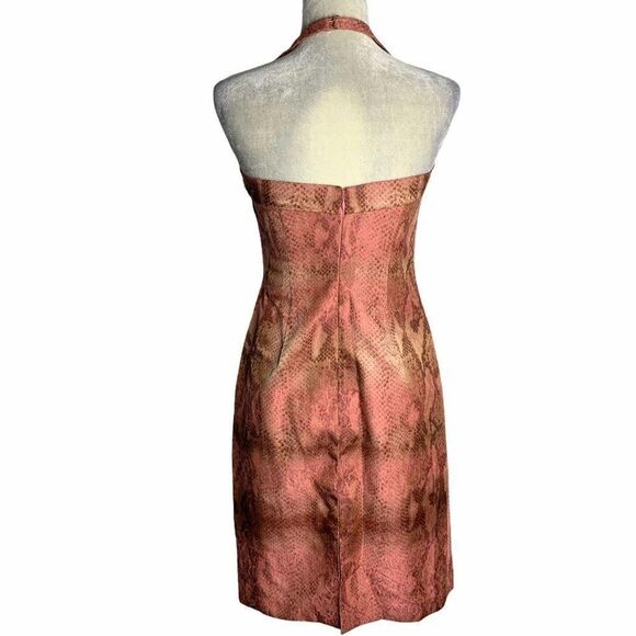 Vintage Kay Unger Halter Sheath Dress 4 Pink Snake - Picture 4 of 7